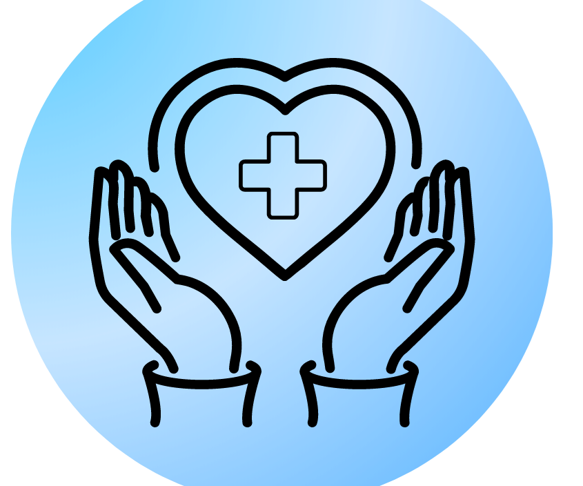 two hands holding a heart with a blue circular back ground 